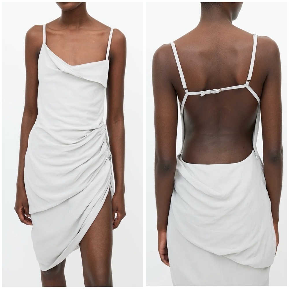New Jacquemus Le Splash Gathered Backless Dress White Sz 32